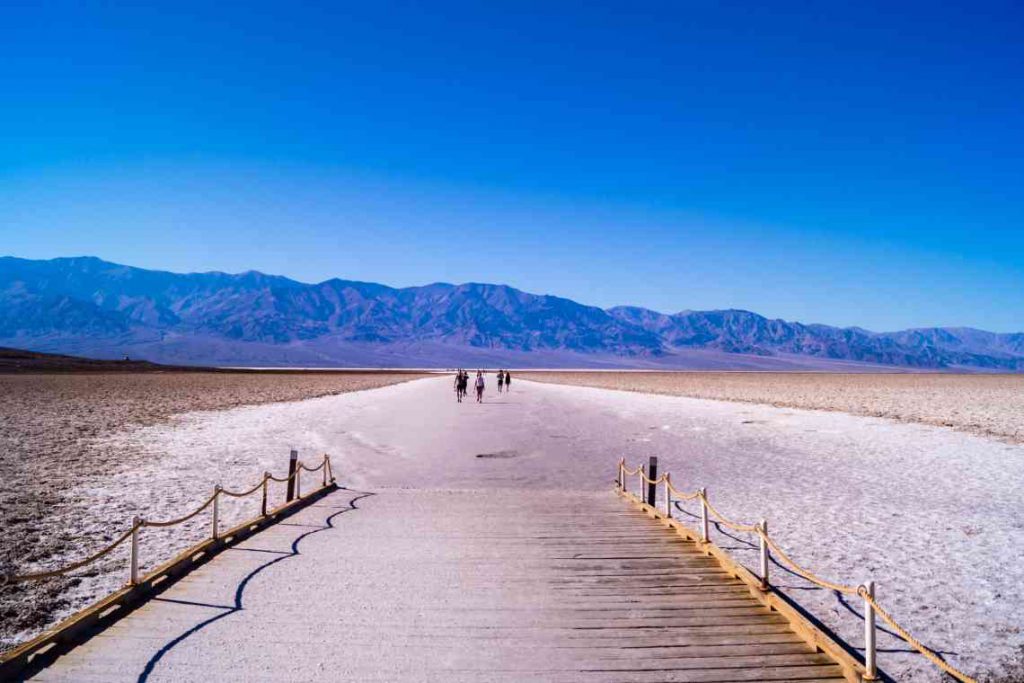 The salt flats of the lowest point in the western hemisphere, Badwater Basin.