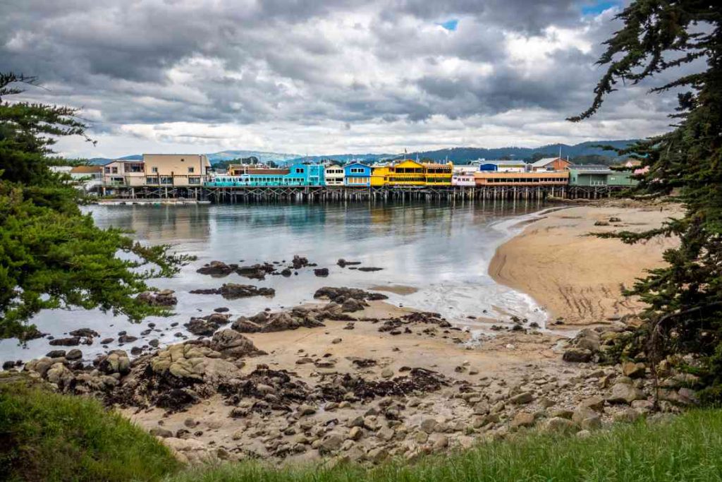 Multicolored buildings along the water in Monterey