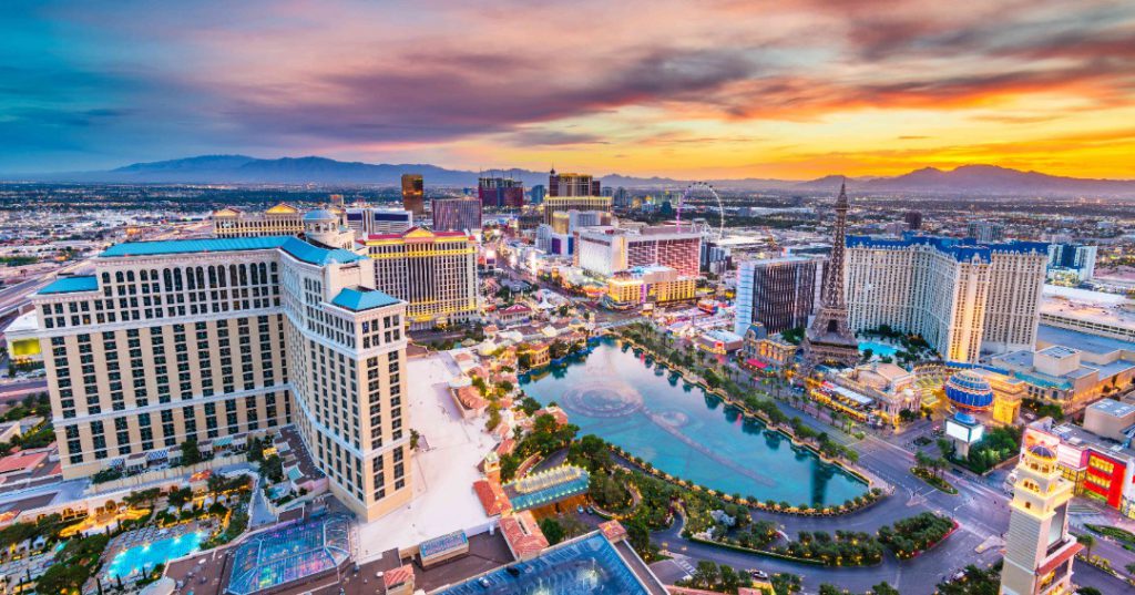 Las Vegas skyline with large pool