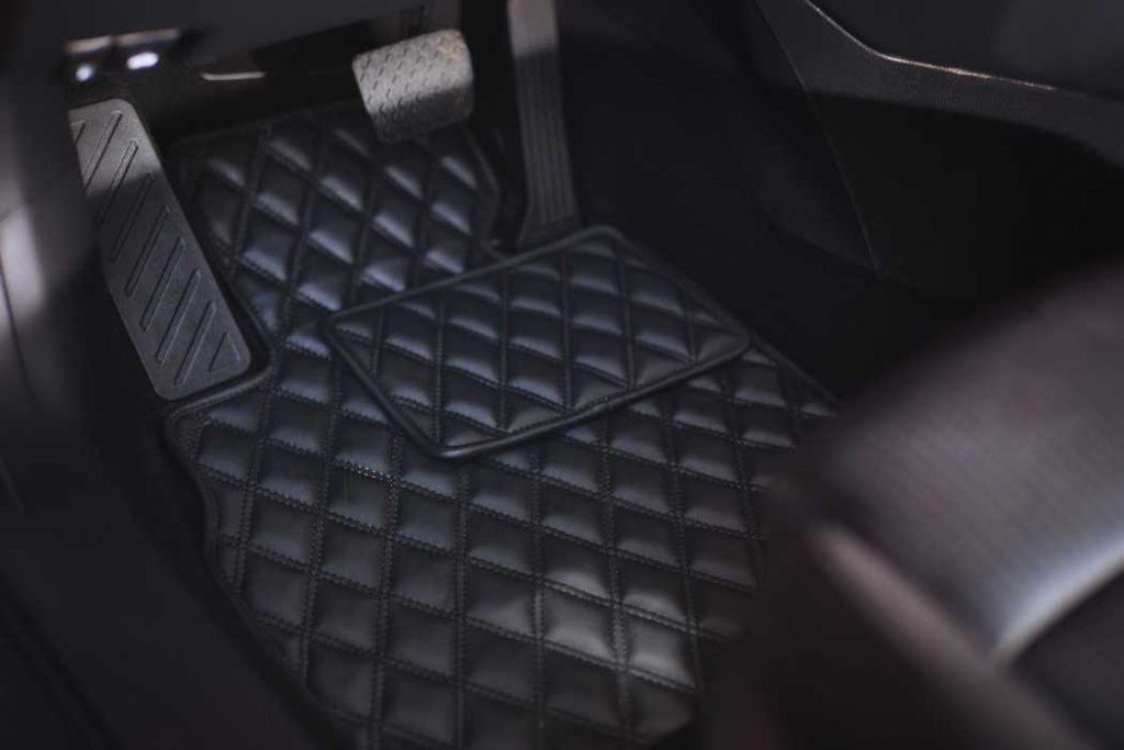 Black leather car floor mats