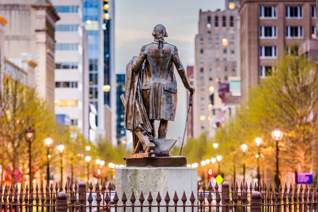 North Carolina state capitol building statue.