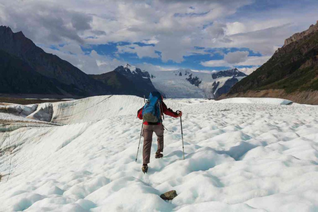 Hiker on snow in Wrangell-st. elias park