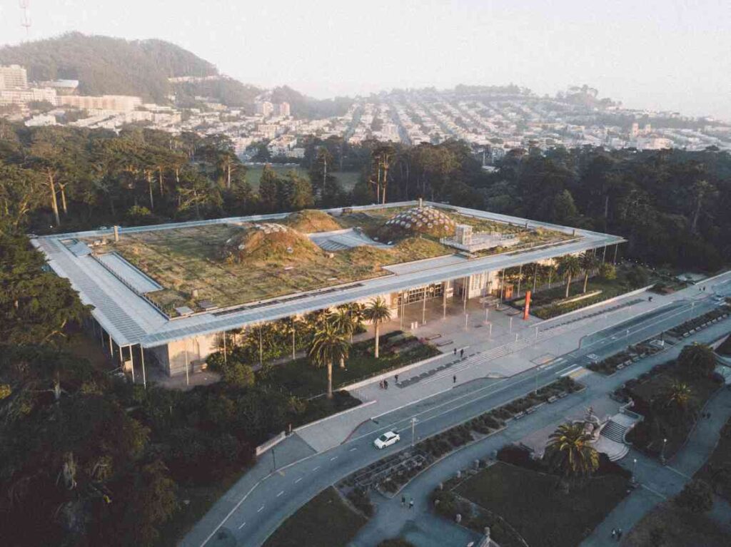 roof and outside of california academy of sciences in golden gate park