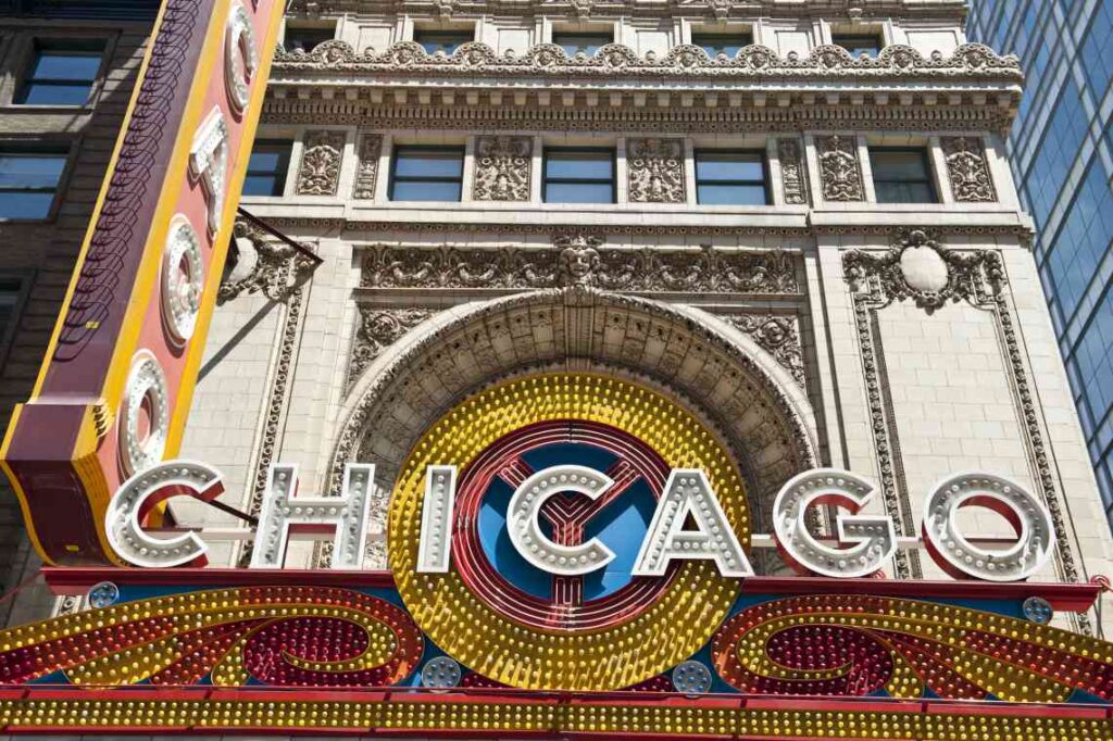 iconic marquee of the chicago theater
