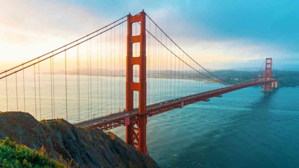 The Golden Gate Bridge at sunset
