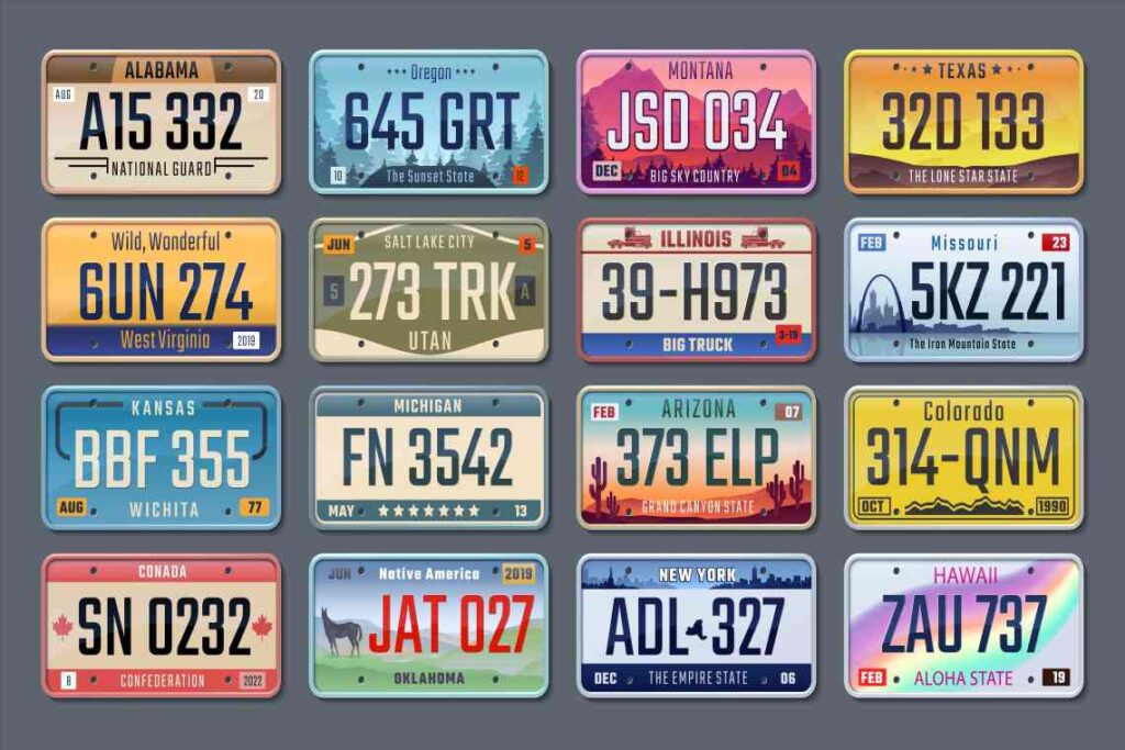 state license plates on gray background