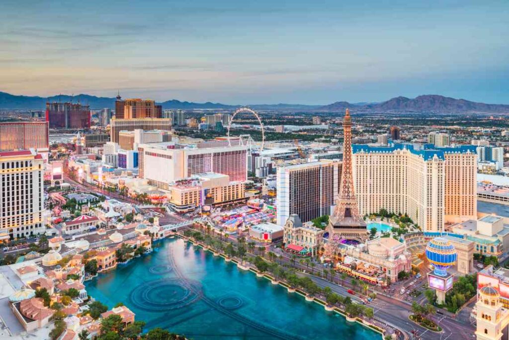 the las vegas strip taken from a drone