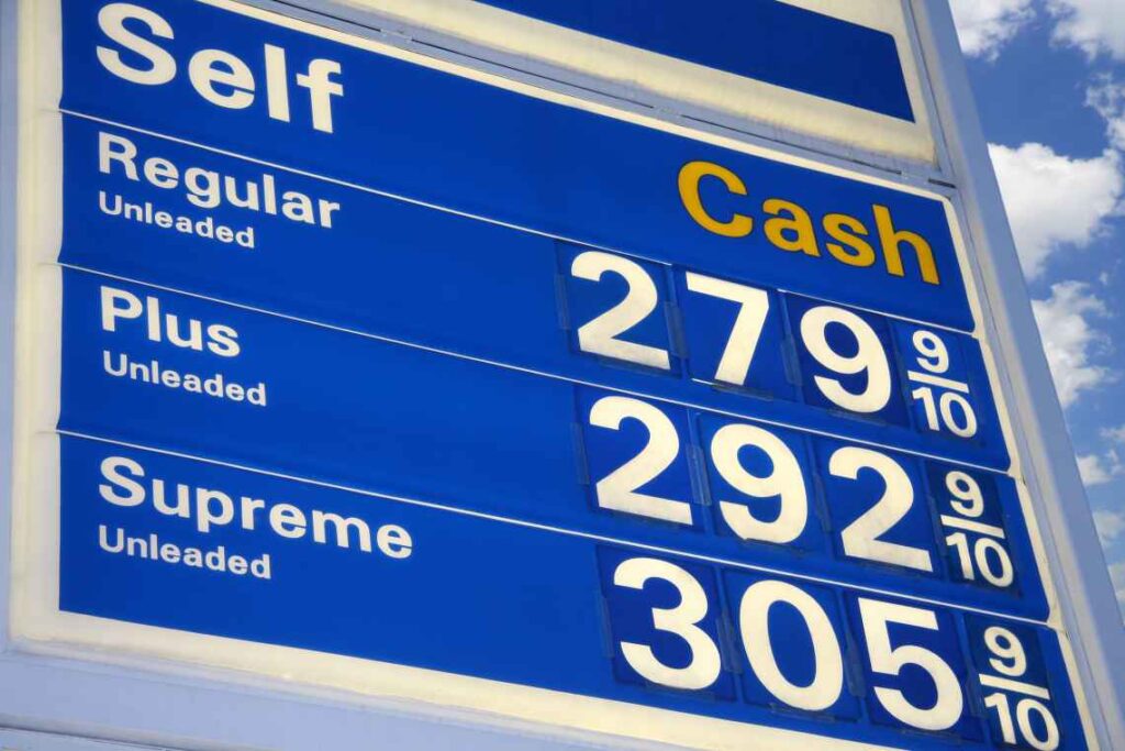 Blue gas price sign with white lettering