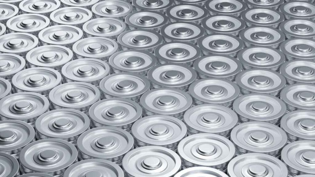 silver top of lithium-ion battery close up