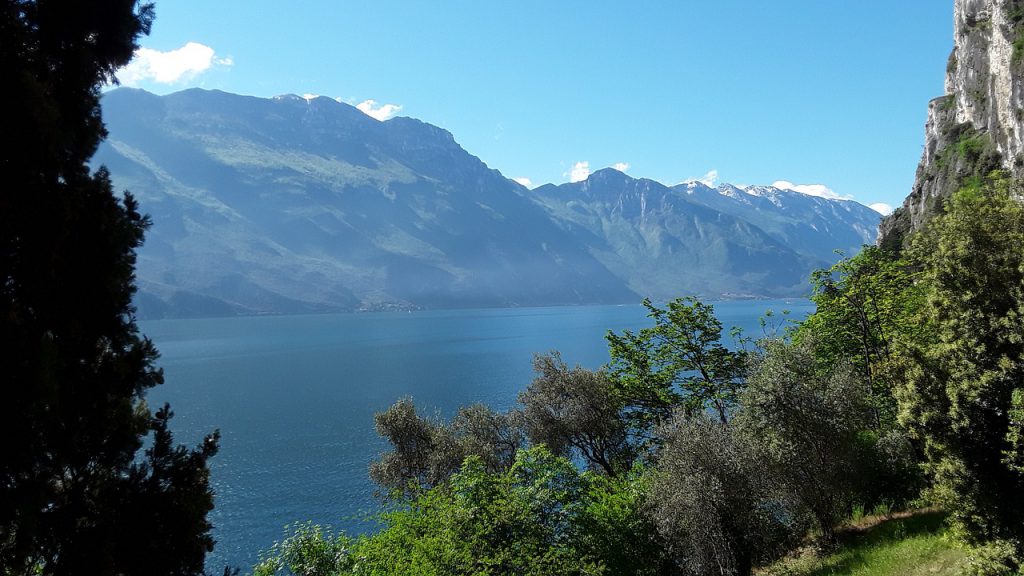 a lake with mountains rising from both sides