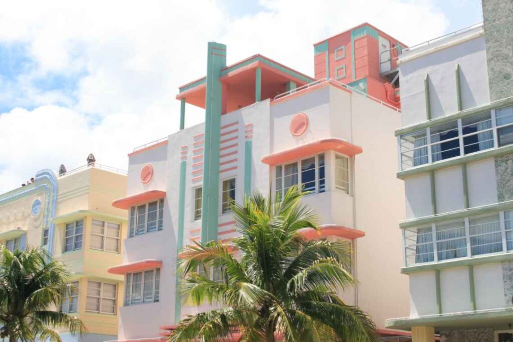 pastel fronts of art deco buildings in miami beach, florida