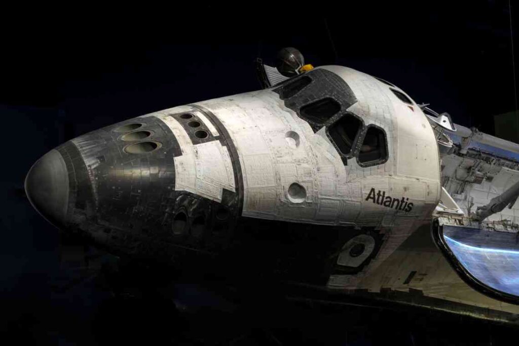 the front of the space shuttle atlantis at the kennedy space center in cape canaveral florida