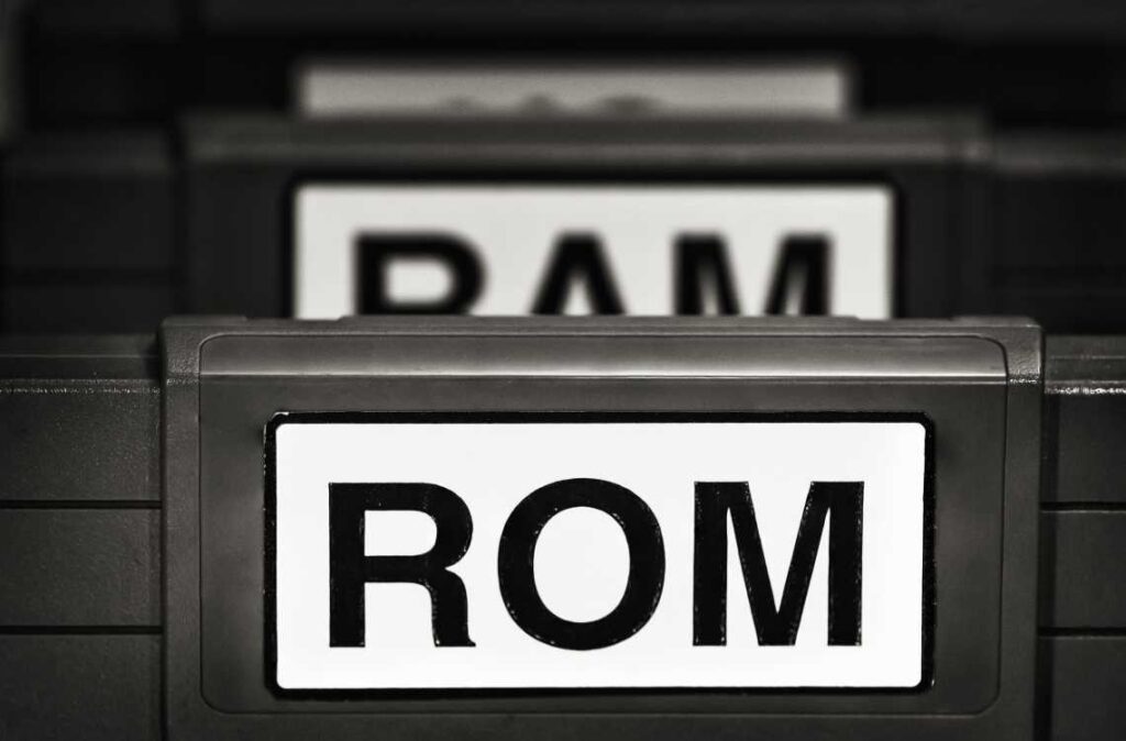 Black and white ROM and RAM signs at the computer history museum in san jose california