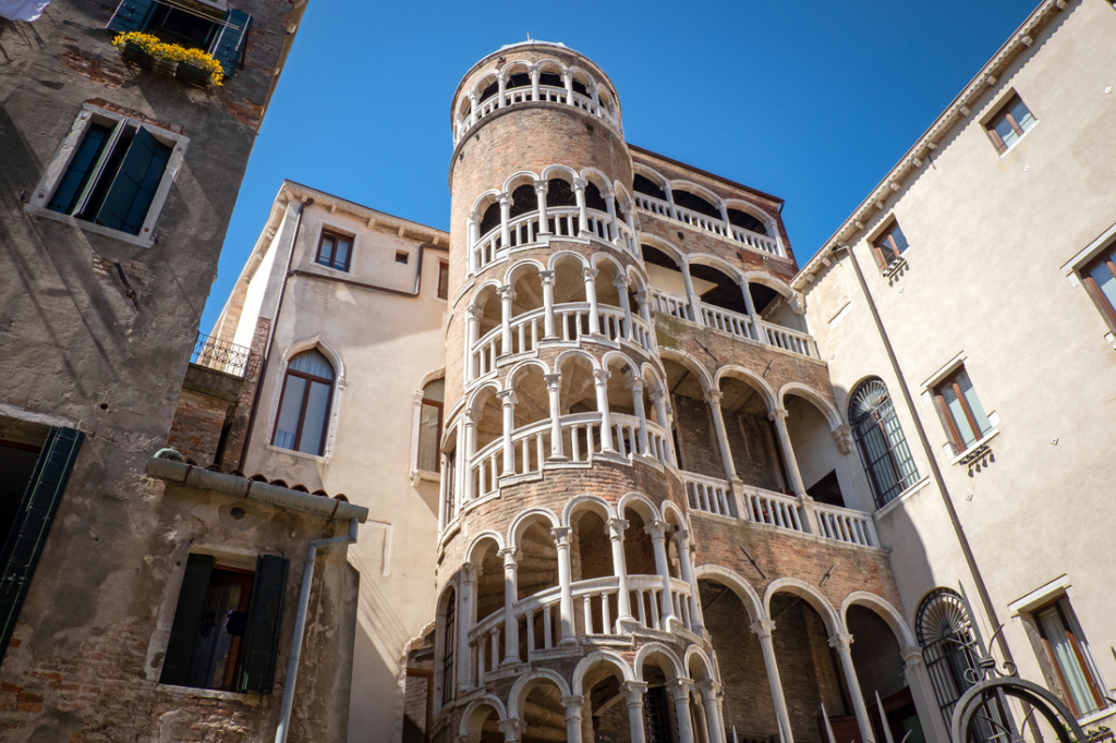 spiral exterior staircase on a palace in venice