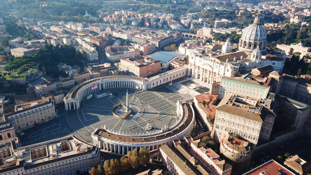 overhead shot of round st. peter's square in Vatican City rome