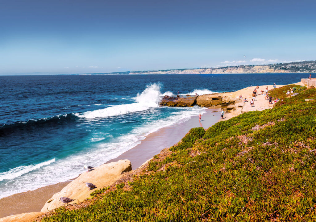 Impressive landscape with mysterious caves and picturesque cliffs at La Jolla Cove Beach