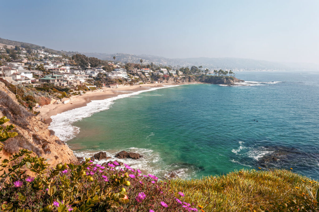 Famous Laguna Beach California View from up the hill to Laguna beach on sunny day