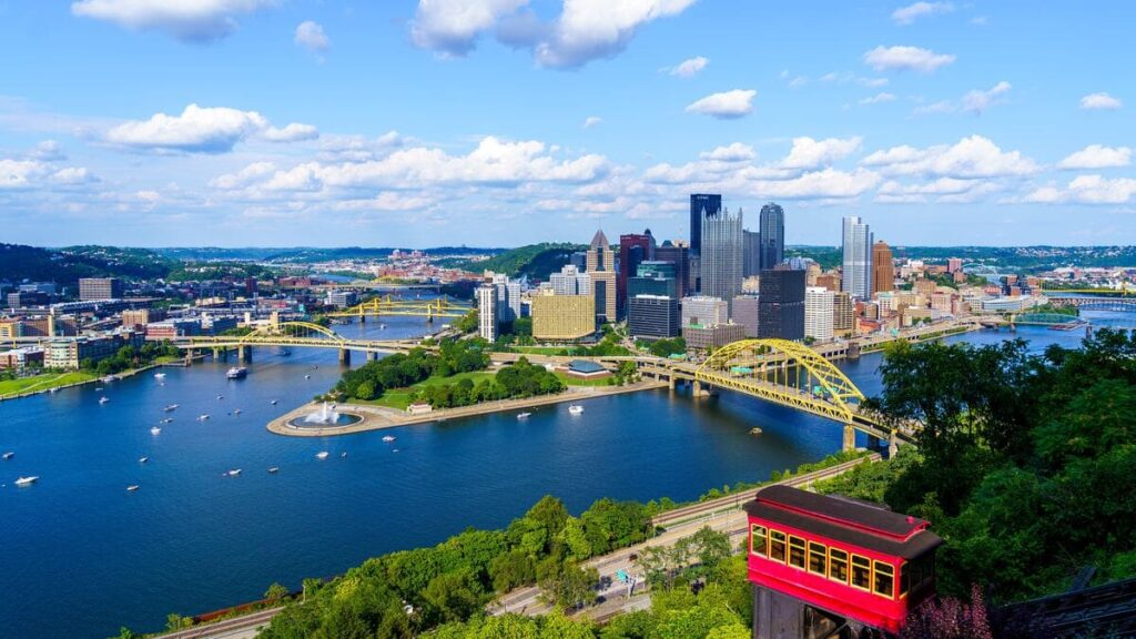 View over Pittsburgh Skyline on a bright sunny day