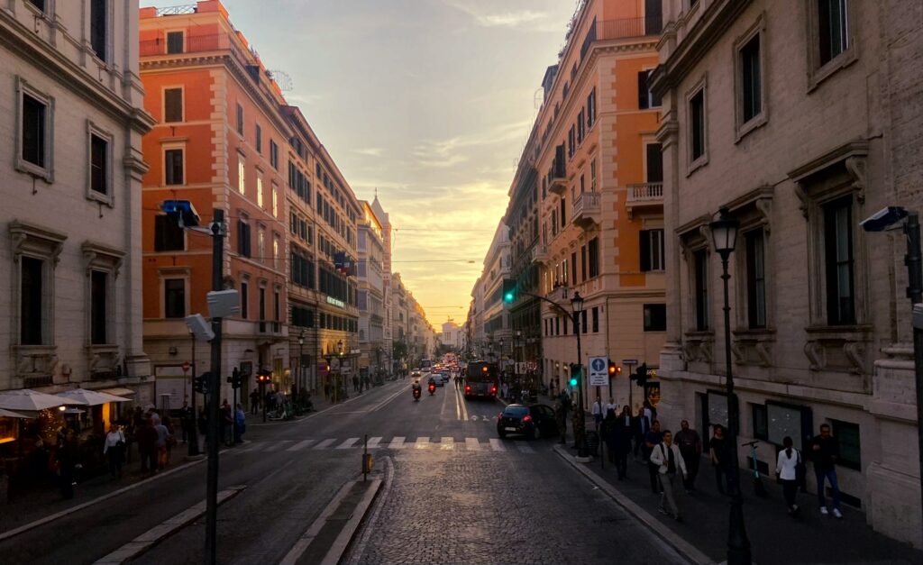 Busy street with cars in Rome, Italy.