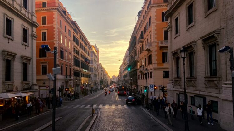 Busy street with cars in Rome, Italy.