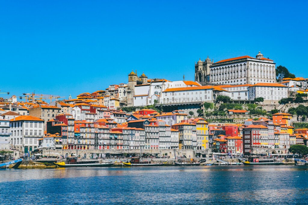 A wide view of the coast in Oporto, Portugal.