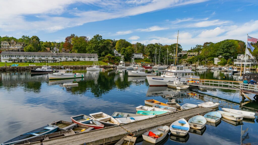 Boats parked on the water in Ogunquit’s harbor